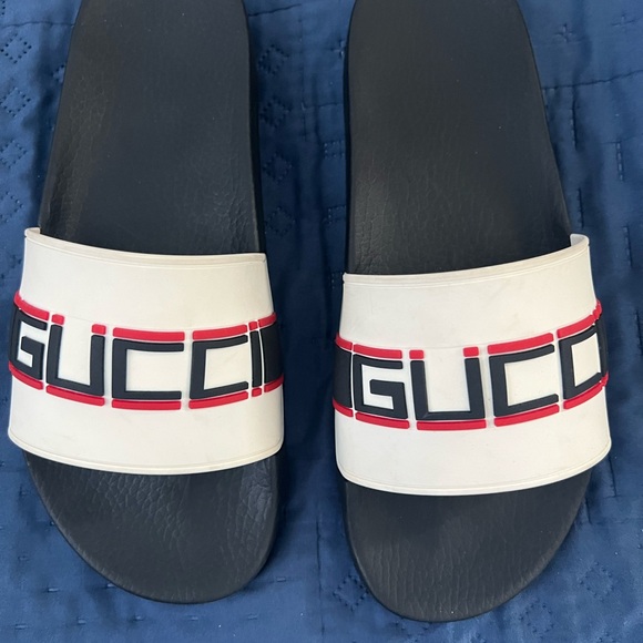 Gucci Black Slides with White Strap